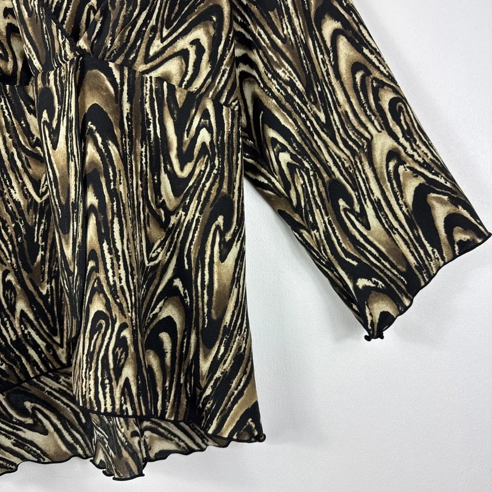 Y2K Blouse‎ Top Shirt Womens XL Brown Black Spiral V-Neck Silky Abstract Gothic - Picture 4 of 11